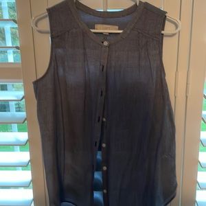 Button front blue white sleeveless top